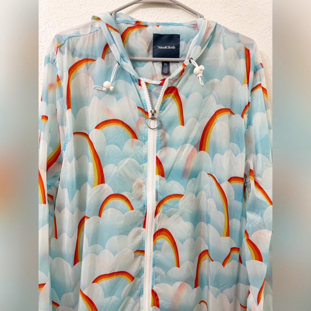 Modcloth Mind At Breeze Windbreaker Rainbow Rain Jacket - XL - Picture 2 of 9